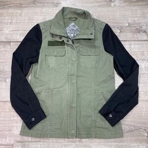 Fox Jacket Women Large Green Black Utility Field Military Full‎ Zip Moto Coat